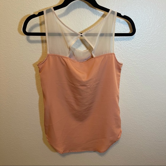 LC Lauren Conrad Peach & Sheer Cream Colorblock Bow Blouse XS - Picture 12 of 13